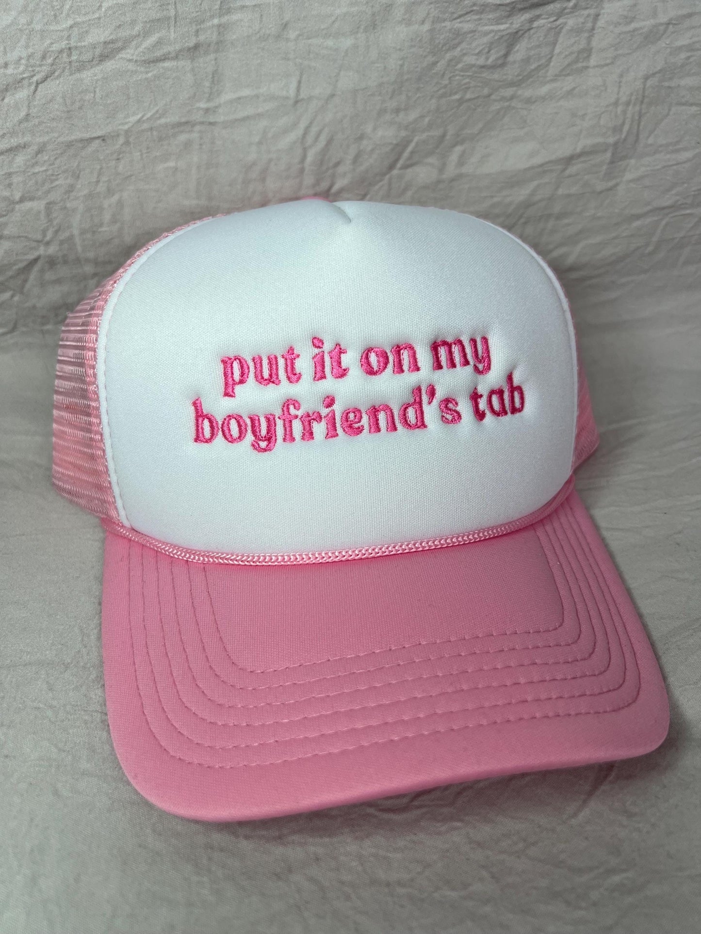 Put It On My Boyfriends Tab Trucker Hat